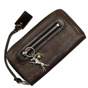 Chloe round zip long wallet brown leather